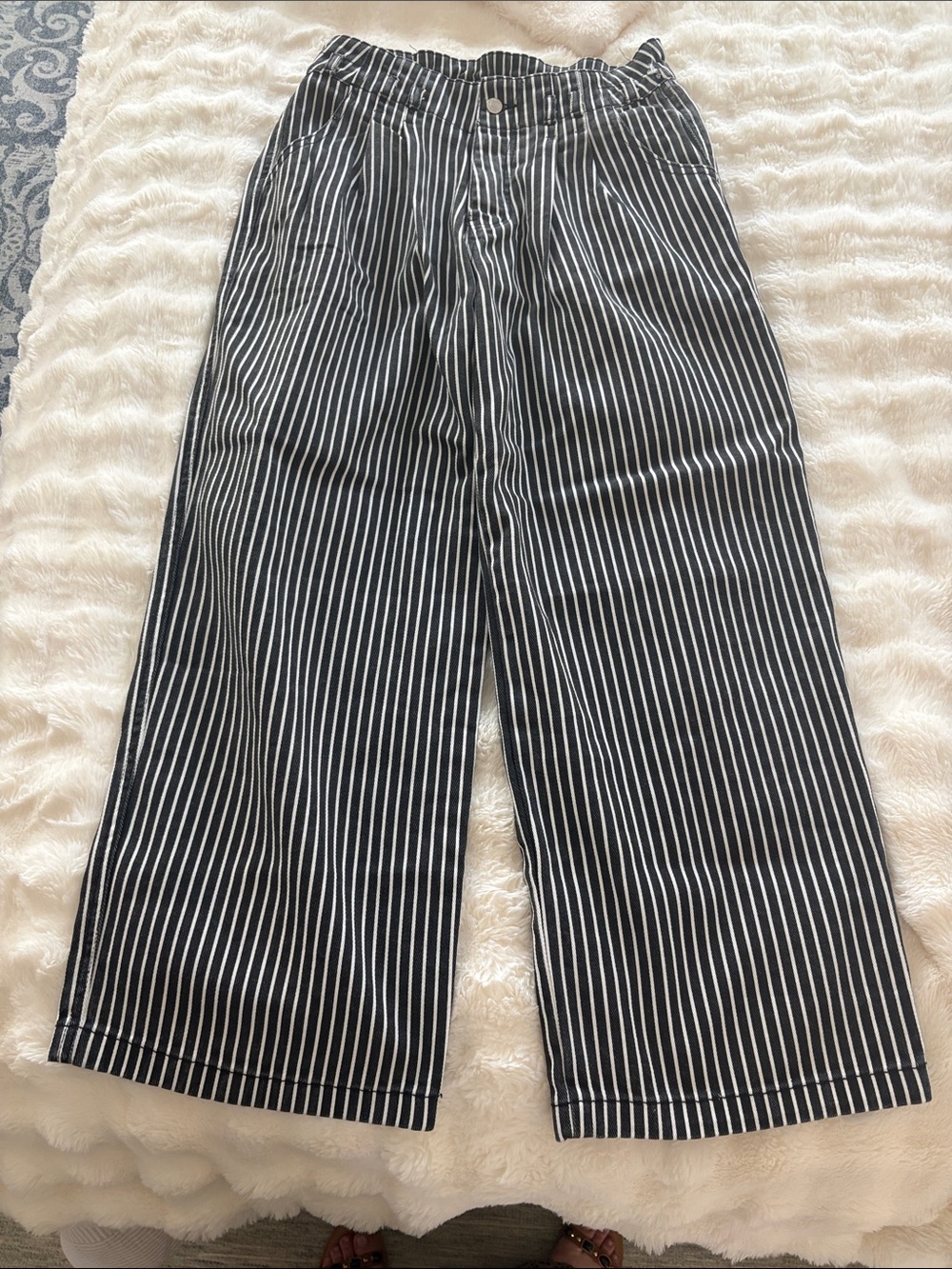 Bohme Black and White Vertical Stripe Wide-Leg Trousers